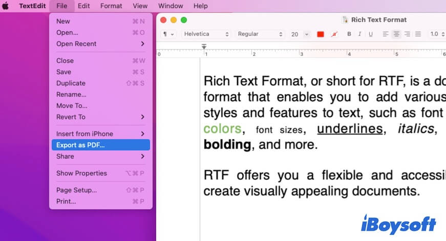 convertir formato de texto enriquecido a PDF usando TextEdit