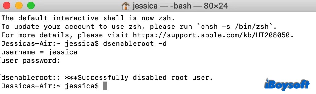 disable root in Terminal