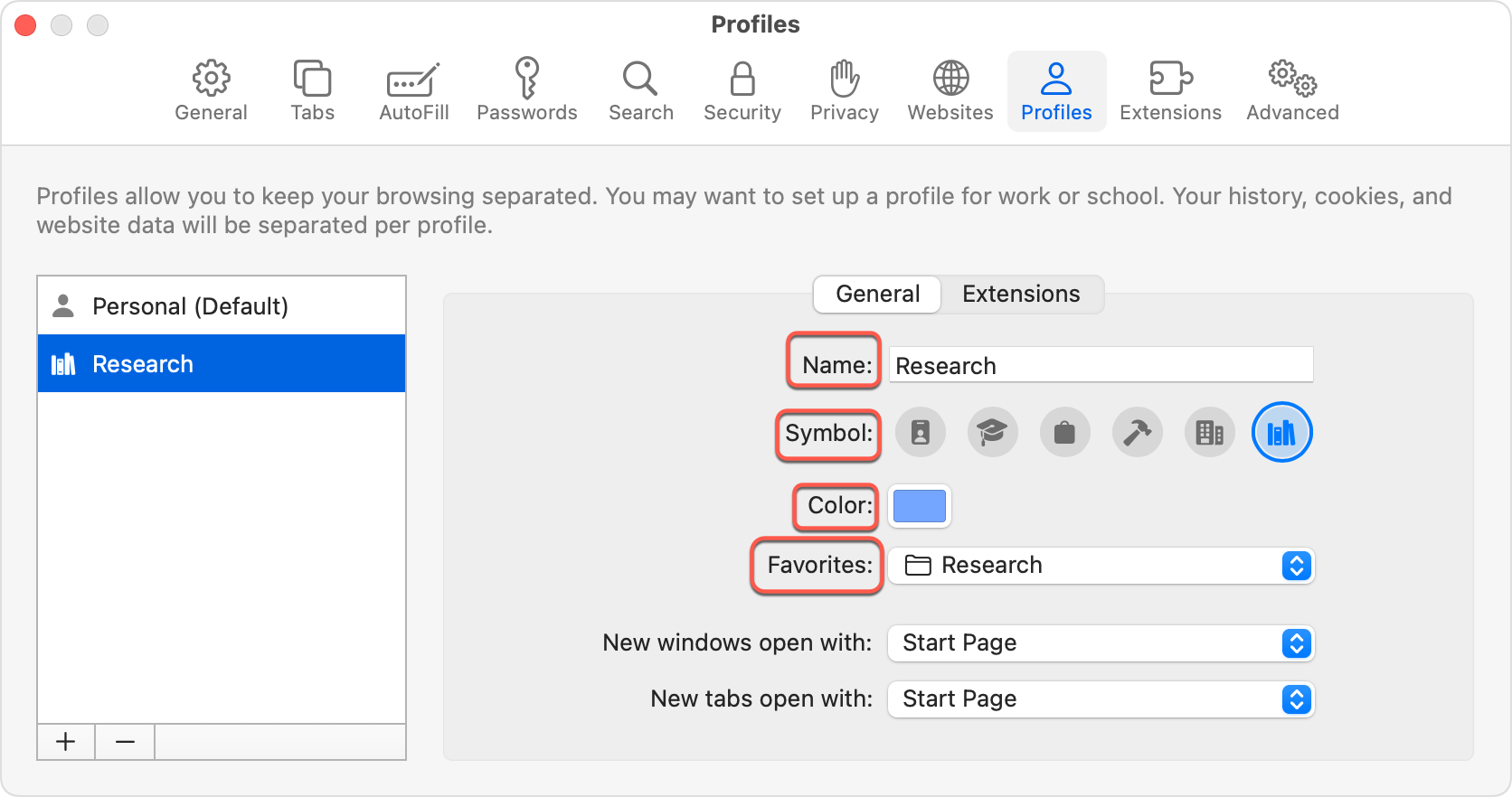 Como criar um perfil de navegador Safari em um Mac