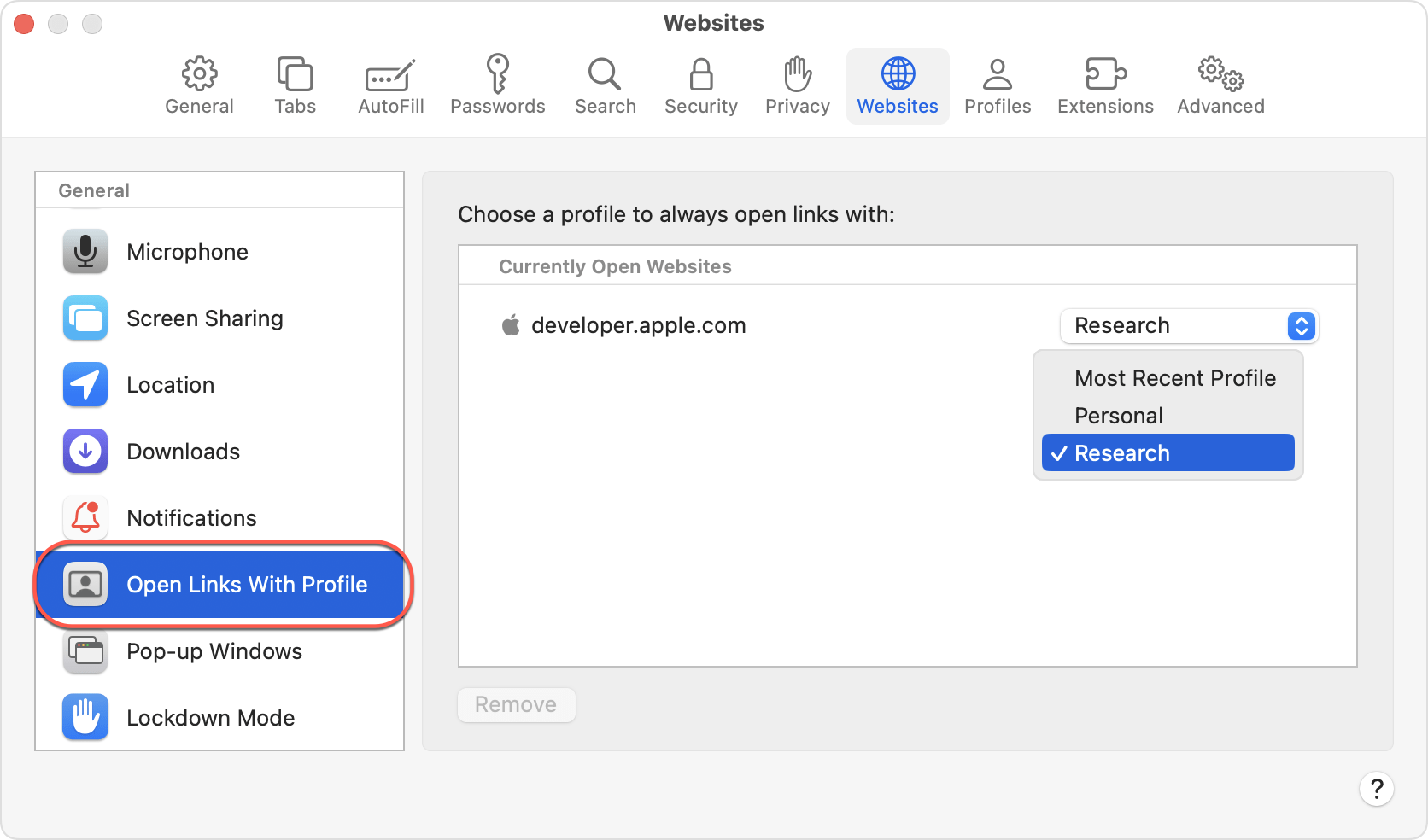 Comment ouvrir des liens avec un profil spécifique sur un Mac