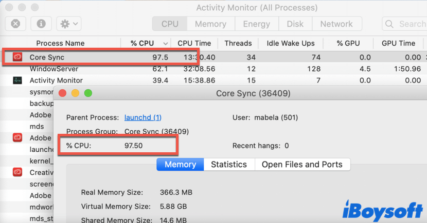 Core Sync is showing high CPU usage on Mac