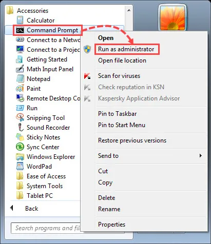 How to run the command prompt in Windows 7