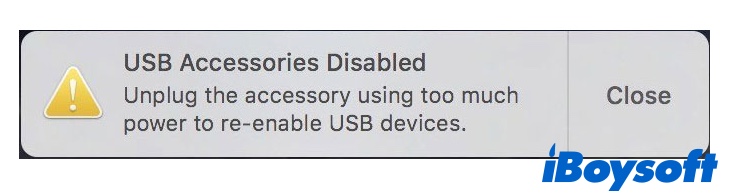  La notification Accessoires USB désactivés