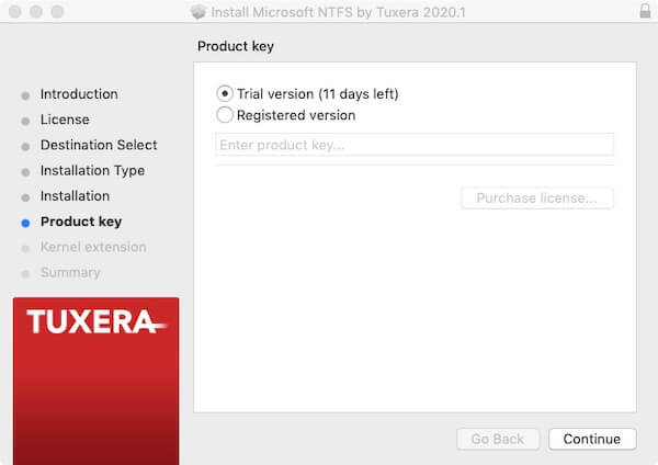 Sélectionnez la version dessai gratuite de Tuxera NTFS for Mac