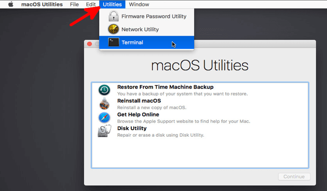 Ouvrir Terminal en Mode de récupération macOS