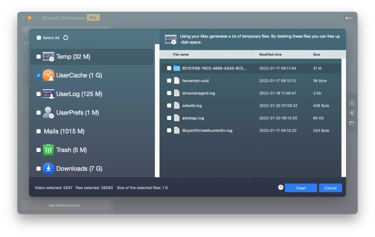 clean system junk files using iBoysoft DiskGeeker