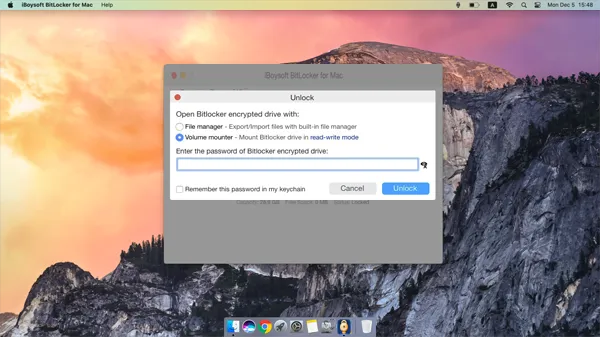 Entsperren des mit BitLocker verschlüsselten Laufwerks auf dem Mac