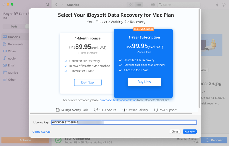 activate iBoysoft Data Recovery for Mac
