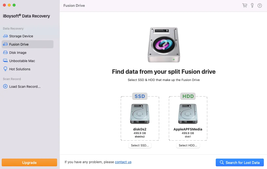 Scan the split Fusion Drive for lost data