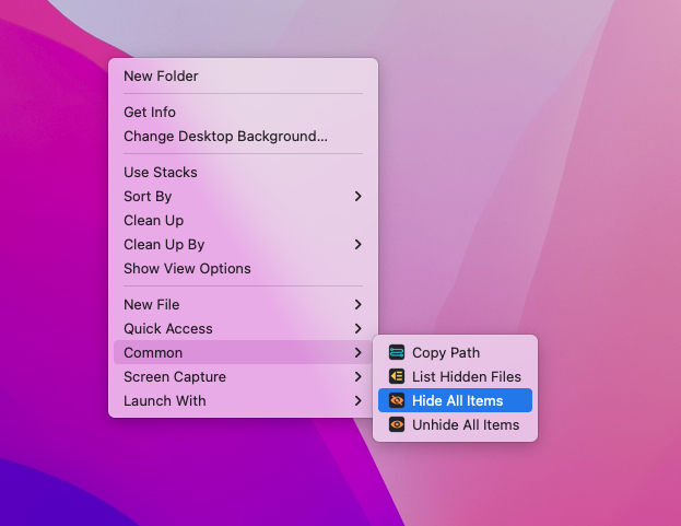 hide icons with iBoysoft MagicMenu on Mac
