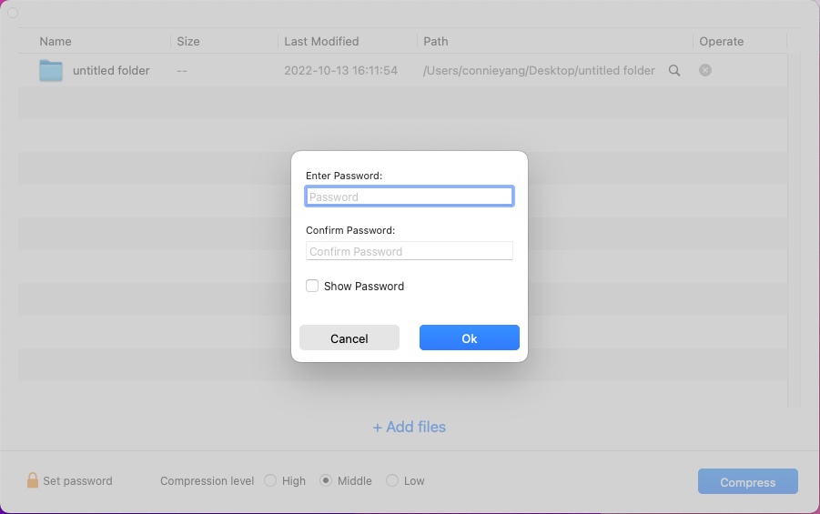 set a password for the archive