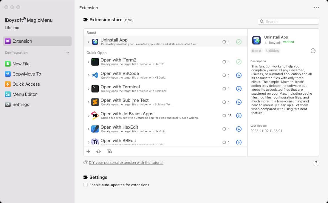 Deinstallations-Erweiterung herunterladen