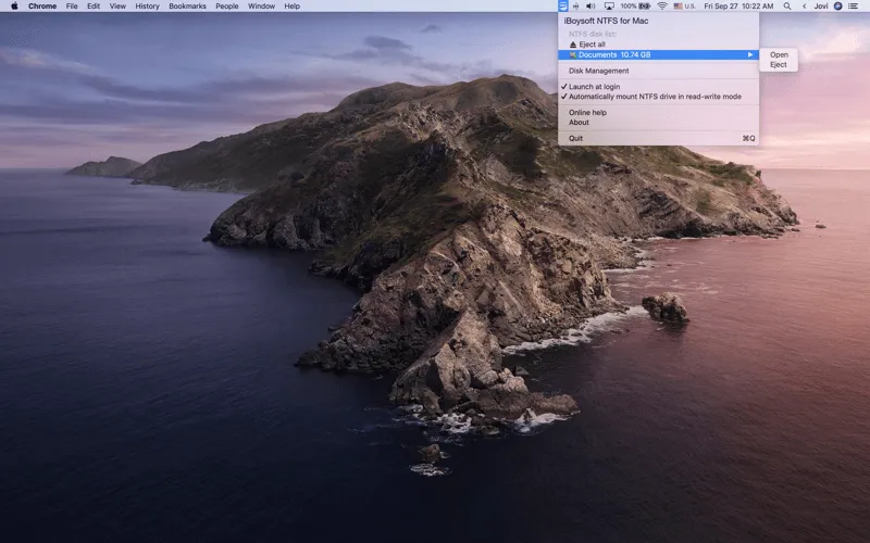 menu bar do iBoysoft NTFS for Mac