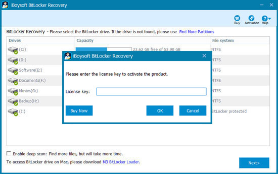 Activate iBoysoft BitLocker Recovery