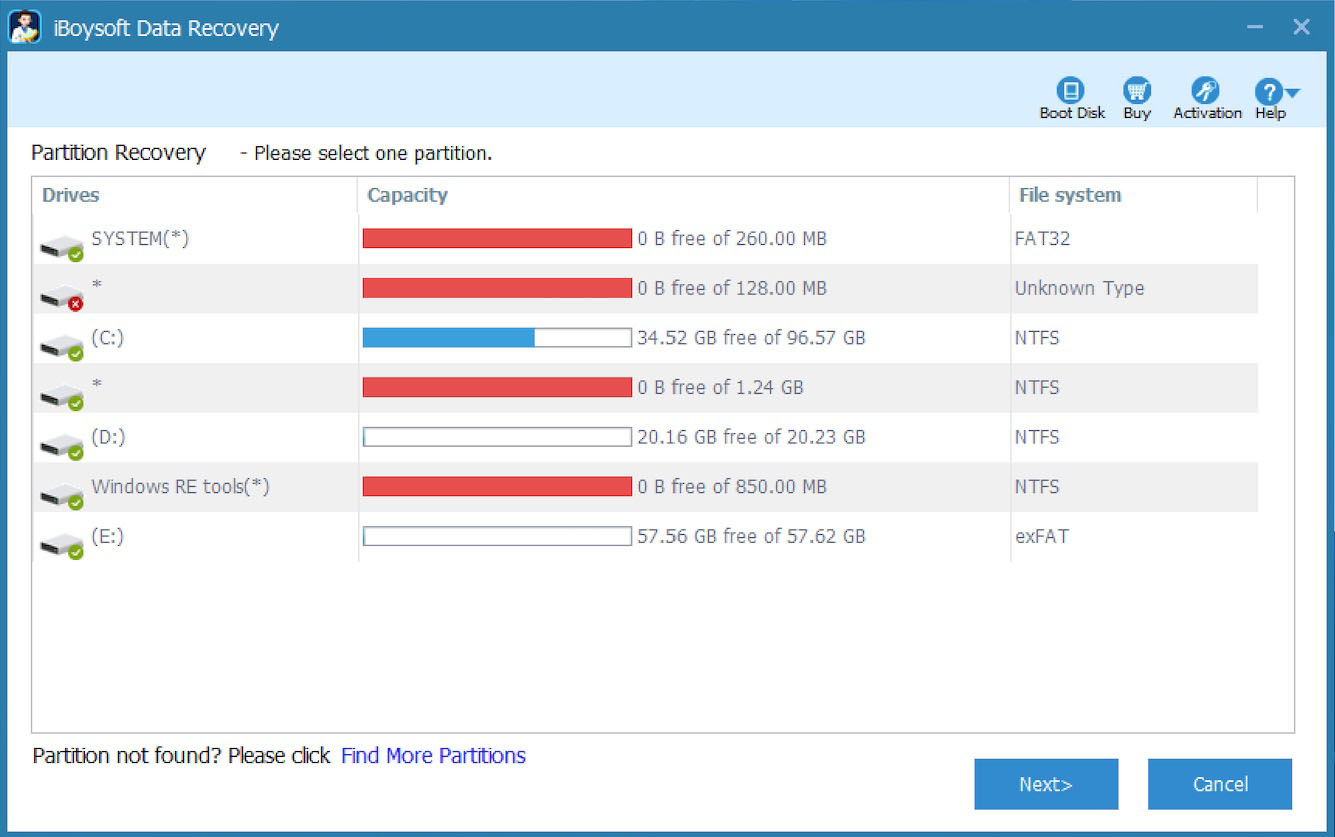 Recover lost partitions