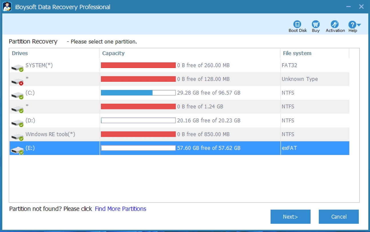 Recover lost partitions