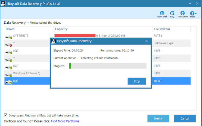 iBoysoft Data Recovery scanning lost files